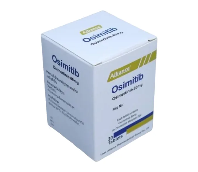 عبوة Osimitib (80 ملغ)، الشركة المصنّعة كما هي مدرجة: Alliance Pharma
