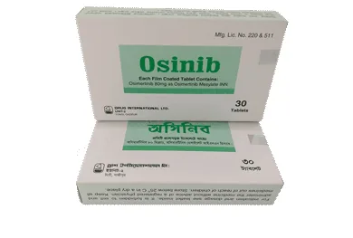 عبوة Osinib (80 ملغ)، الشركة المصنّعة كما هي مدرجة: Drug International